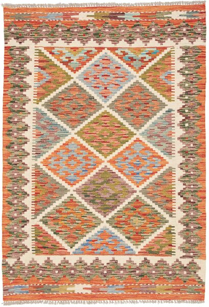 Tappeto Kilim Afghanistan Geometrico Multicolore Arancio 104x148 Cm
