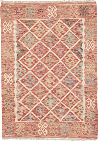 Tappeto Kilim Afghanistan Geometrico Rosso Mattone Azzurro 105x146 Cm