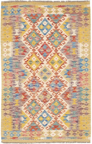 Tappeto Kilim Afghanistan Geometrico Crema Giallo 108x158 Cm