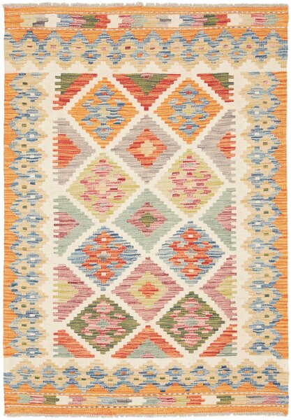 Tappeto Kilim Afghanistan Geometrico Arancione Beige 100x141 Cm