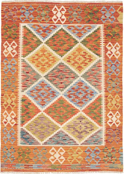 Tappeto Kilim Afghanistan Geometrico Arancio Multicolore 105x145 Cm