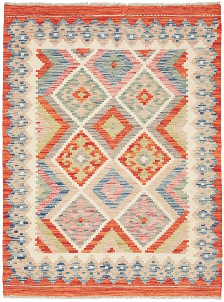 Tappeto Kilim Afghanistan Astratto Arancio Crema 106x139 Cm