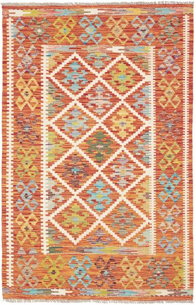 Tappeto Kilim Afghanistan Geometrico Arancio Blu 101x154 Cm