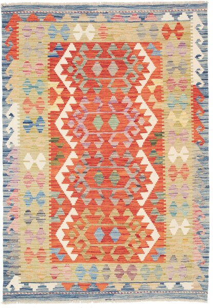 Tappeto Kilim Afghanistan Astratto Arancio Verde 103x147 Cm