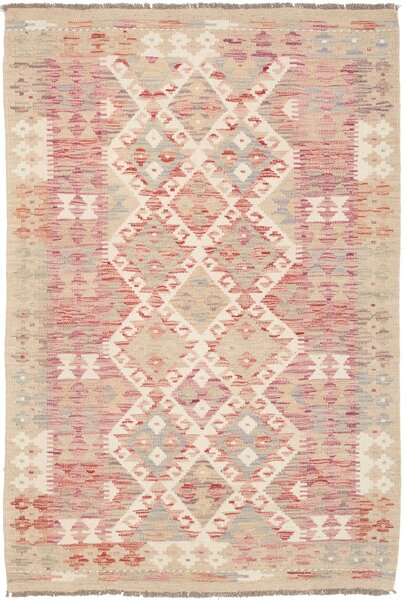 Tappeto Kilim Afghanistan Geometrico Beige Rosso Tenue 106x155 Cm