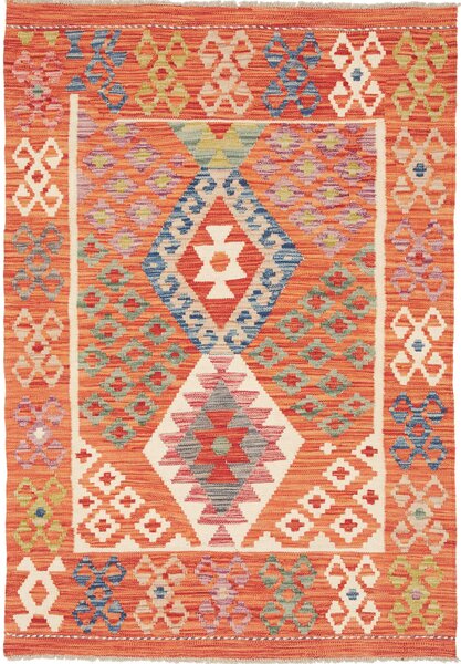 Tappeto Kilim Afghanistan Geometrico Arancione Blu 104x149 Cm