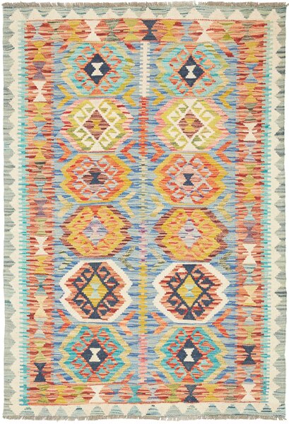 Tappeto Kilim Afghanistan Geometrico Blu Arancio 103x151 Cm
