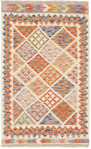Tappeto Kilim Afghanistan Geometrico Multicolor Sfondo Crema 95x157 Cm