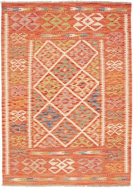 Tappeto Kilim Afghanistan Geometrico Arancio Policromo 108x150 Cm