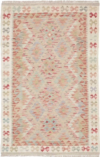 Tappeto Kilim Afghanistan Geometrico Crema Rosa Azzurro 95x152 Cm