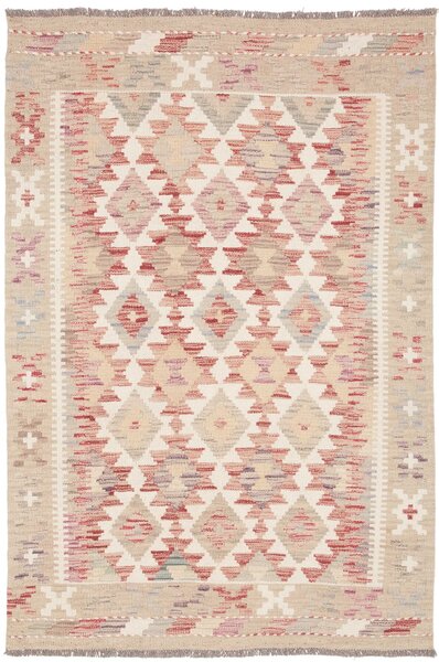 Tappeto Kilim Afghanistan Astratto Crema Rosso 99x146 Cm