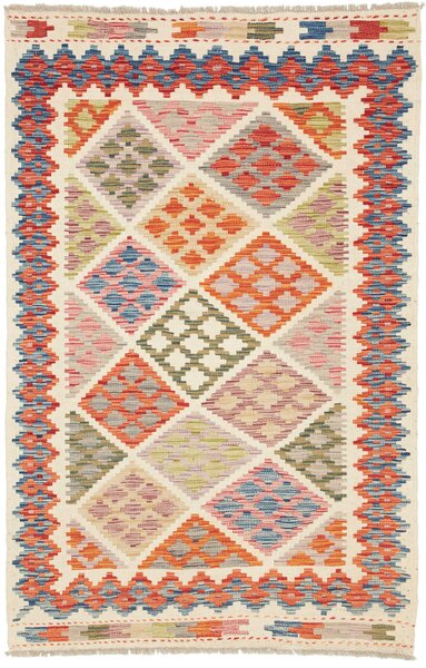 Tappeto Kilim Afghanistan Geometrico Crema Policromo 98x151 Cm