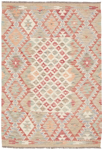 Tappeto Kilim Afghanistan Astratto Beige Rosso 103x147 Cm