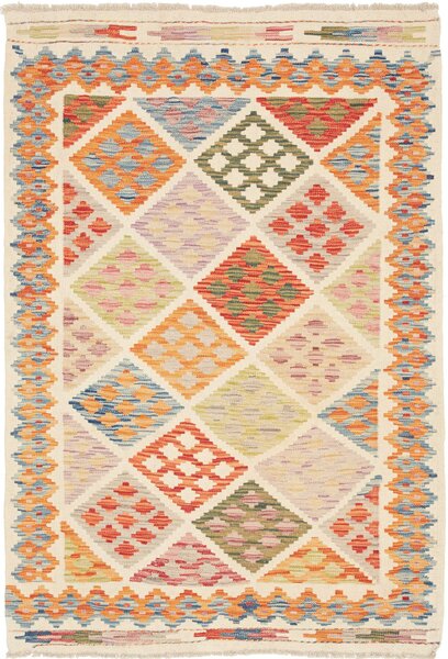 Tappeto Kilim Afghanistan Astratto Multicolore Crema 102x148 Cm