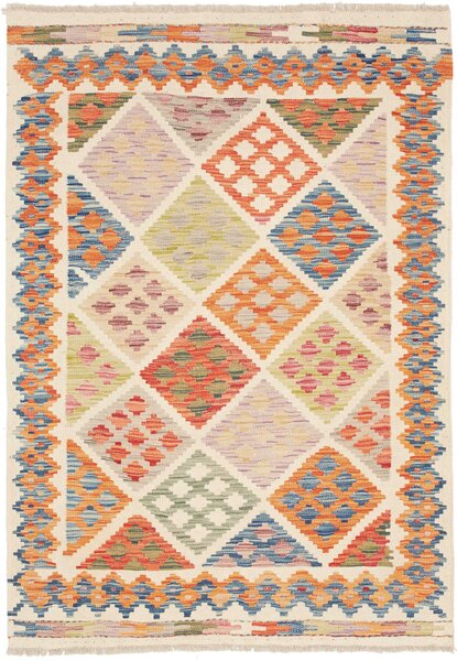 Tappeto Kilim Afghanistan Astratto Crema Multicolore 106x151 Cm