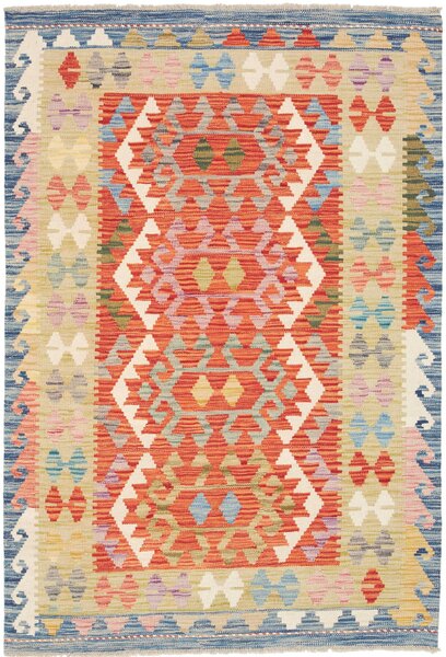 Tappeto Kilim Afghanistan Geometrico Arancione Blu 102x147 Cm