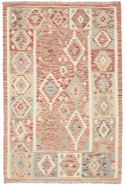Tappeto Kilim Afghanistan Astratto Terracotta Azzurro 103x153 Cm