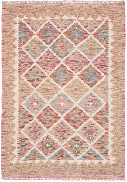 Tappeto Kilim Afghanistan Astratto Rosa Azzurro 105x150 Cm
