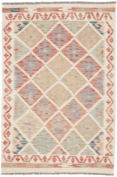 Tappeto Kilim Afghanistan Astratto Crema Rosso 99x145 Cm