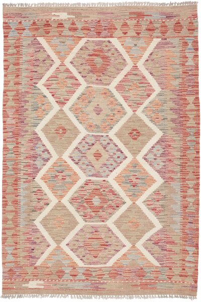 Tappeto Kilim Afghanistan Geometrico Beige Rosso 99x148 Cm