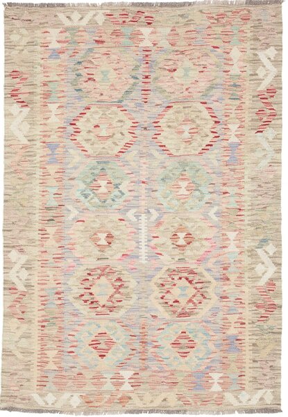 Tappeto Kilim Afghanistan Geometrico Beige Azzurro Rosa 104x150 Cm