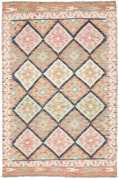 Tappeto Kilim Afghanistan Astratto Arancio Azzurro Crema 101x149 Cm