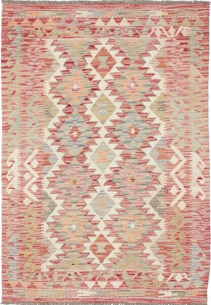 Tappeto Kilim Afghanistan Geometrico Rosso Crema 102x147 Cm