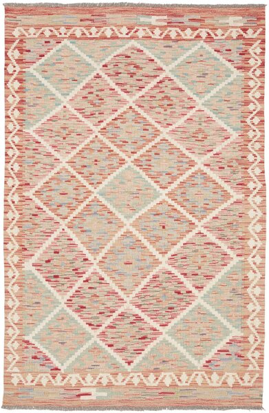 Tappeto Kilim Afghanistan Geometrico Corallo Celeste 102x152 Cm