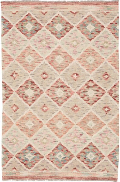 Tappeto Kilim Afghanistan Geometrico Beige Rosso 100x152 Cm