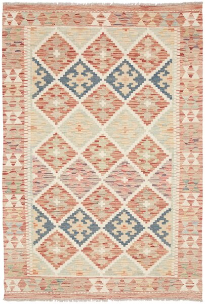 Tappeto Kilim Afghanistan Astratto Terracotta Azzurro 103x152 Cm