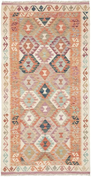 Tappeto Kilim Afghanistan Geometrico Crema Multicolore Pastello 99x192 Cm
