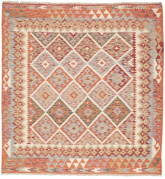 Tappeto Kilim Afghanistan Geometrico Arancio Blu 153x160 Cm