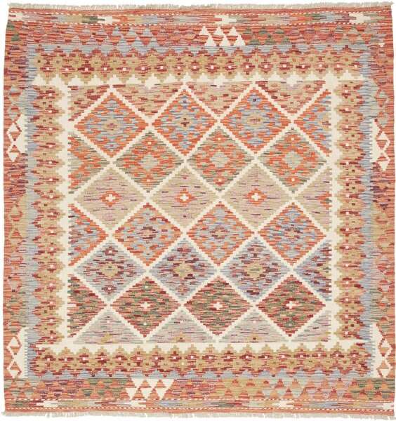 Tappeto Kilim Afghanistan Geometrico Terracotta Blu 150x152 Cm