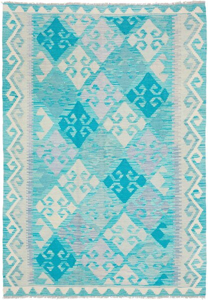 Tappeto Kilim Afghanistan Astratto Turchese Azzurro 121x178 Cm