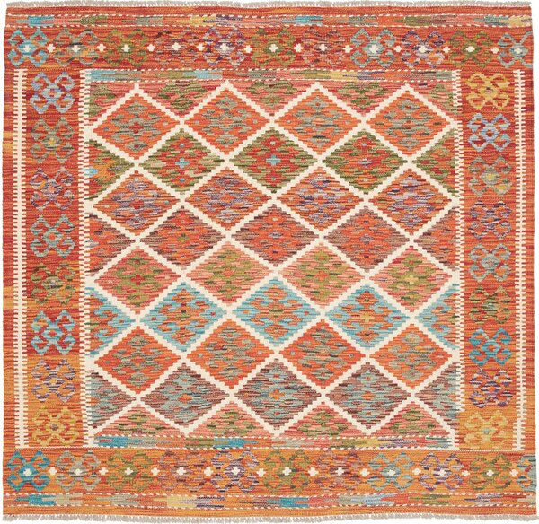 Tappeto Kilim Afghanistan Astratto Terracotta Verde 161x154 Cm