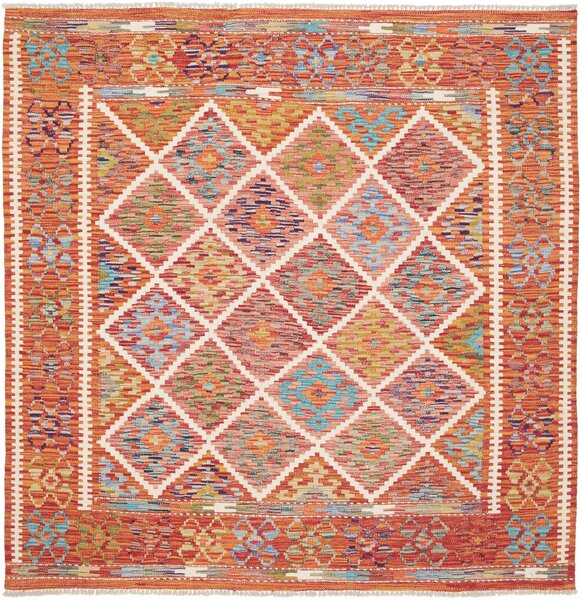 Tappeto Kilim Afghanistan Floreale Arancio Multicolore 157x159 Cm