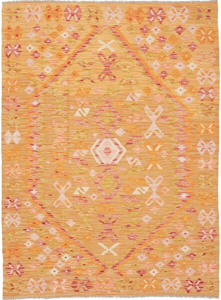Tappeto Kilim Afghanistan Geometrico Oro Rosa 129x176 Cm