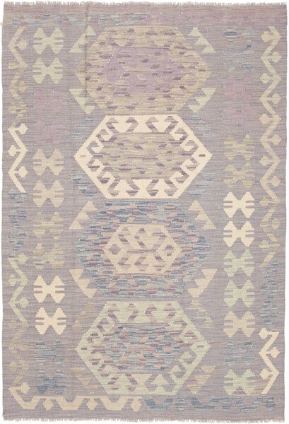 Tappeto Kilim Afghanistan Geometrico Lilla Beige 122x177 Cm