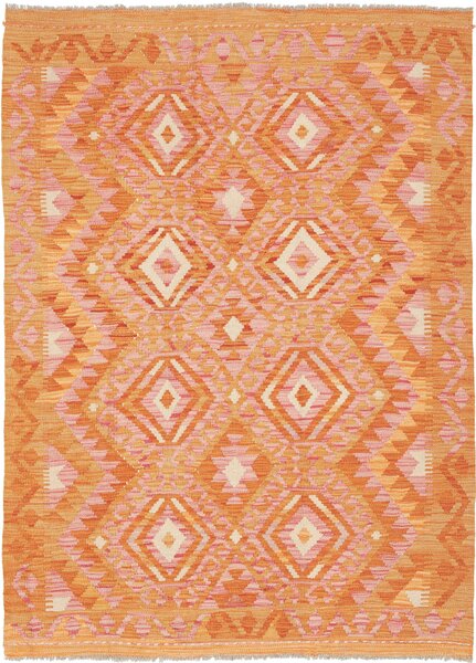 Tappeto Kilim Afghanistan Geometrico Arancio Rosa Crema 125x170 Cm