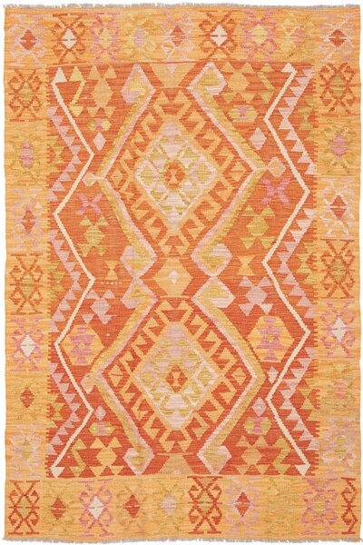 Tappeto Kilim Afghanistan Geometrico Arancione Giallo 126x188 Cm