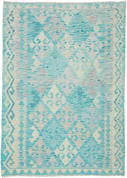 Tappeto Kilim Afghanistan Geometrico Turchese Crema 126x177 Cm