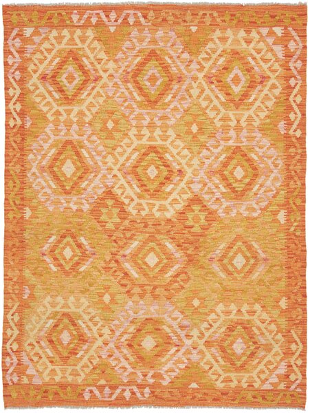 Tappeto Kilim Afghanistan Geometrico Arancione Giallo Ocra 134x178 Cm