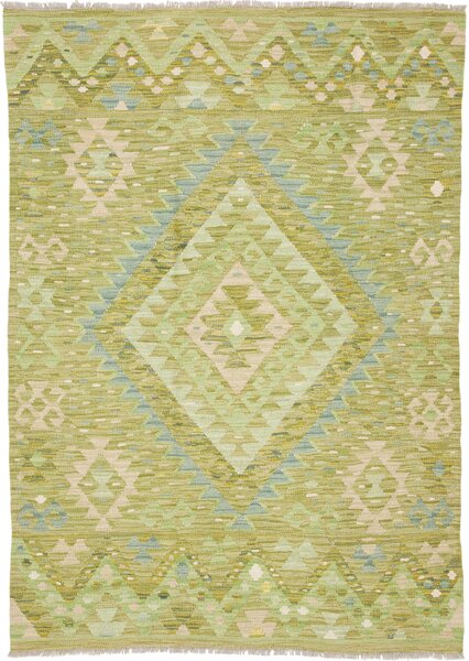 Tappeto Kilim Afghanistan Geometrico Verde Azzurro 129x183 Cm