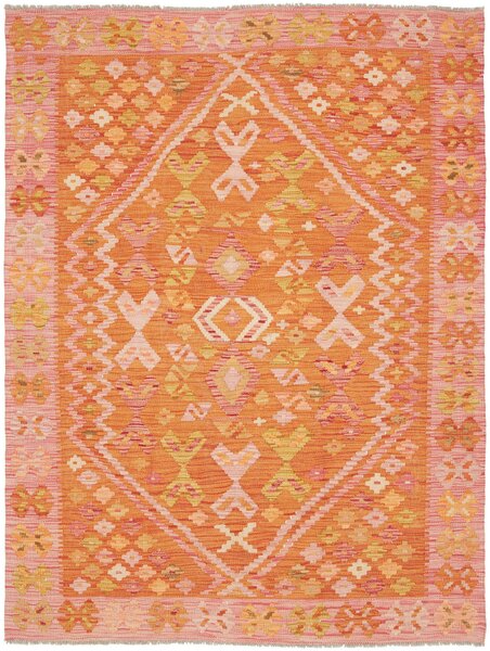 Tappeto Kilim Afghanistan Medaglione Arancione Rosa 135x181 Cm