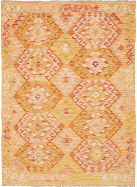 Tappeto Kilim Afghanistan Geometrico Giallo Arancione 125x174 Cm