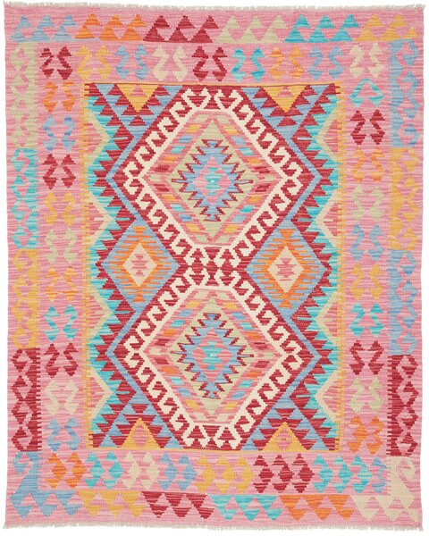 Tappeto Kilim Afghanistan Geometrico Rosa Rosso 134x167 Cm
