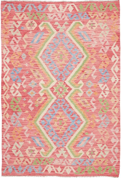 Tappeto Kilim Afghanistan Geometrico Rosa Salmone Azzurro 126x187 Cm