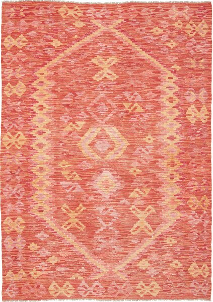 Tappeto Kilim Afghanistan Geometrico Rosso Arancione 121x175 Cm