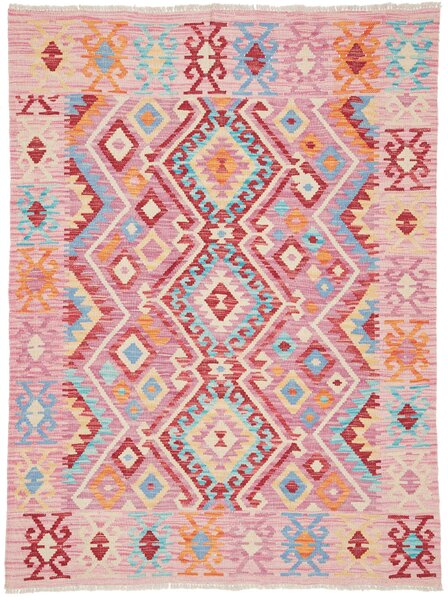 Tappeto Kilim Afghanistan Astratto Rosa Rosso 131x175 Cm