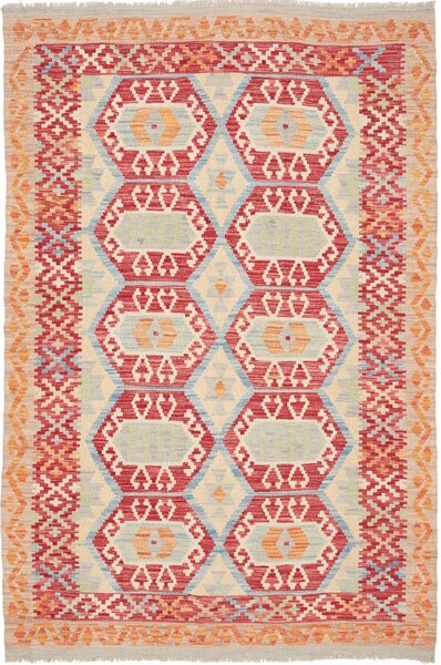 Tappeto Kilim Afghanistan Astratto Beige Rosso 127x189 Cm